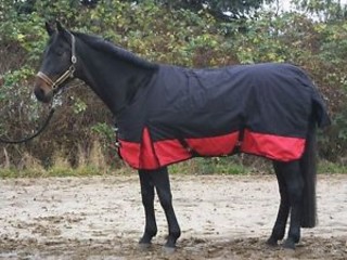 derka Jw-reitsport, r. 125 cm, 300 g, black/red, padokowa, przeciwdeszczowa, NOWA