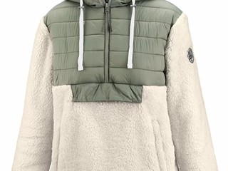 kurtka, bluza Steeds Lexi, r. XS biało- zielona, z kapturem, z pluszowego futra, bdb