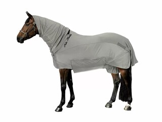 derka Felix Buhler Gibson II, r. 135 cm, przeciw owadom, egzemowa, z kapturem, KOMPLETNA, bdb, z wadą (25)