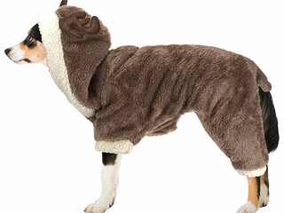derka dla psa Sugar Dog Ren, brązowa, r. L (52 cm), futrzana, z kapturem, rogi renifera, bdb