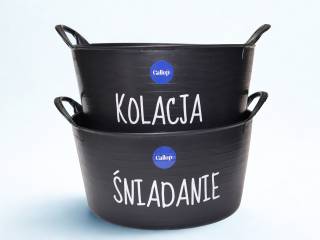 Zestaw misek dla koni– Śniadanie i Kolacja, czarne pojemnik na paszę, musli