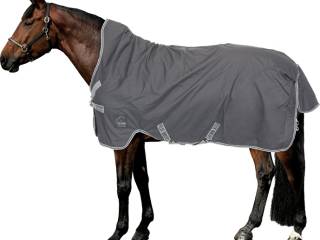 derka HORSEWARE Turnout Special by Felix Buhler, szara, r. 130 cm, 200 g, padokowa, przedłużana szyja, używana z wadą