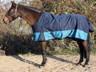 derka Jw-reitsport, r. 125 cm, 300 g, padokowa, przeciwdeszczowa, zimowa, granatowo-turkusowa, NOWA