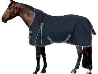 derka Thermo Master Kalina II, granatowa, r. 145 cm, 100 g, padokowa, przedłużana szyja, bdb z wadą