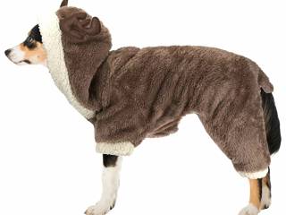 derka dla psa Sugar Dog Ren, brązowa, r. XXL (62 cm), futrzana, z kapturem, rogi renifera, bdb
