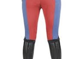 bryczesy HKM Bibi &amp; Tina, r. 164, blue/red (niebiesko-czerwone), pełny lej, dziecięce, NOWE